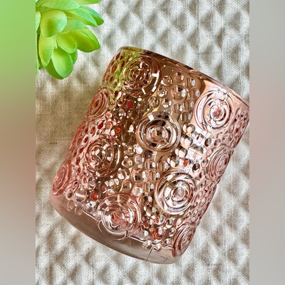 New Rose Gold Mercury Glass Circles & Spheres Pattern Votive Candle Holder 3.25” - Picture 2 of 5